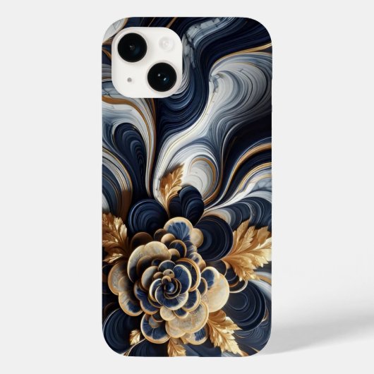 Coques Case-Mate iPhone Peinture en marbre bleu marine et or Abstrait (Verso)