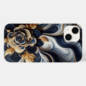 Coques Case-Mate iPhone Peinture en marbre bleu marine et or Abstrait (Verso (horizontal))