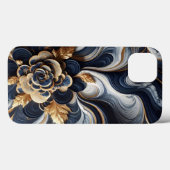 Coques Case-Mate iPhone Peinture en marbre bleu marine et or Abstrait (Verso (horizontal))