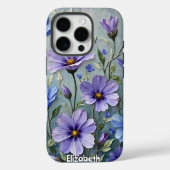 Coques Case-Mate iPhone Peinture florale bleu doux et violet (Verso)