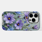 Coques Case-Mate iPhone Peinture florale bleu doux et violet (Verso (horizontal))