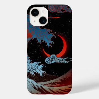 Coque Pour iPhone 14 peinture japonaise art, mer la nuit