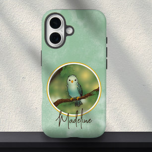 Coques iPhone 16 Peinture jolie d'oiseau bleu mignon avec nom perso