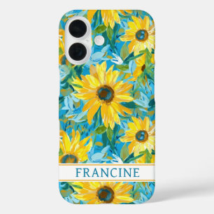 Coques iPhone 16 Peinture Tournesol Monogrammée