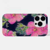Coques Case-Mate iPhone Peinture tropicale bleu rose Hibiscus (Verso (horizontal))