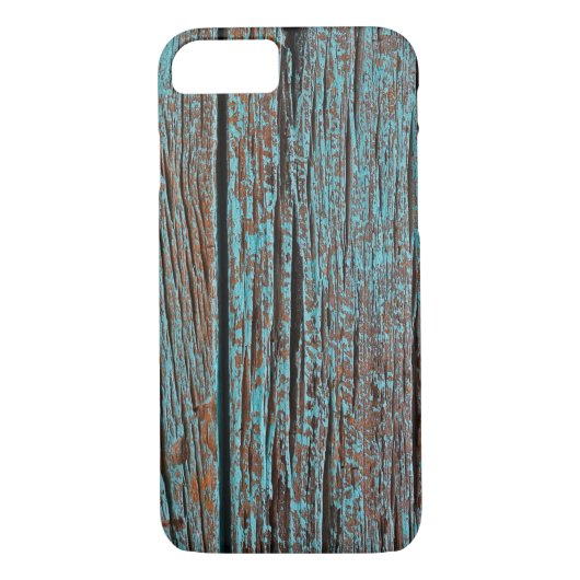 Coques Case-Mate iPhone peinture turquoise défraîchie sur bois rustique (Dos)