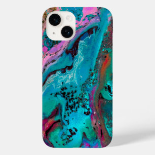 Coque Pour iPhone 14 Peinture turquoise en noir rose Abstrait