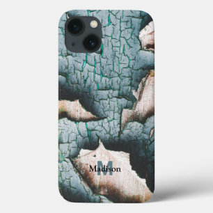 Case-Mate iPhone Case Peinture verte bleue vieille rustique bois Monogra
