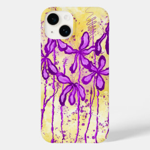 Coque Pour iPhone 14 Peinture violette/jaune et lamelles