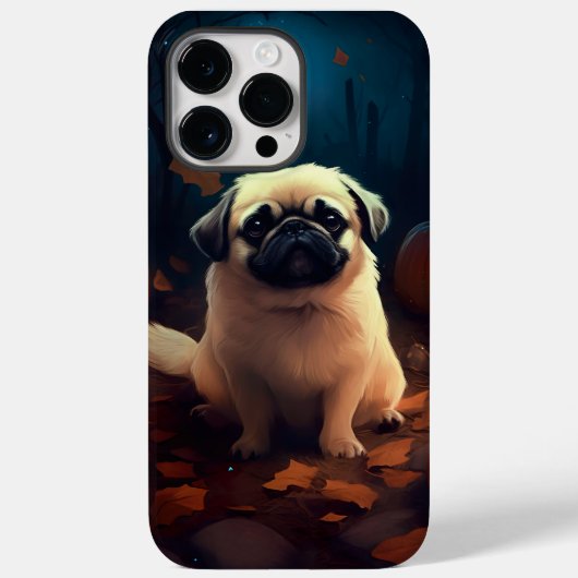 Coques Case-Mate iPhone Pékinois d'Halloween avec citrouilles effrayantes (Verso)