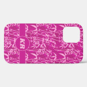 Coques Case-Mate iPhone Pelouse de bambou rose sur motif magenta avec mono (Verso (horizontal))