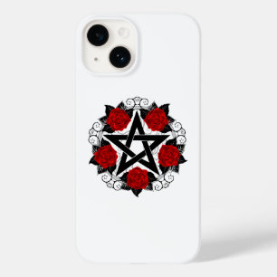 Coque Pour iPhone 14 Pentagramme aux roses rouges