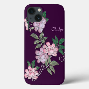 iPhone 13 Coque Peoné délicat motif floral élégant avec nom