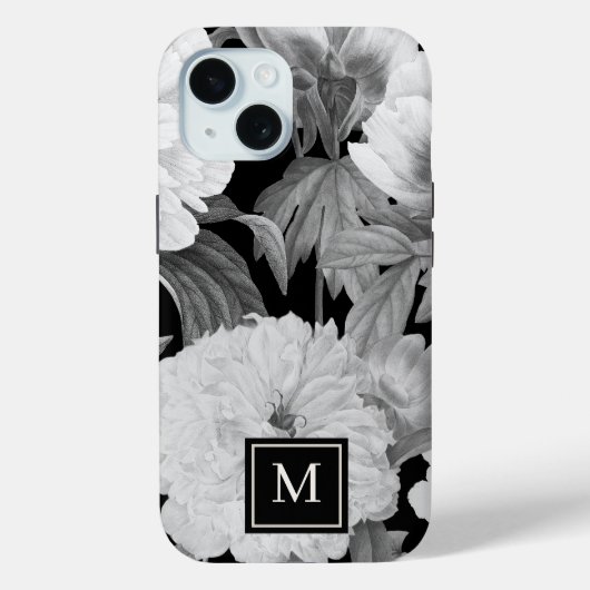 Coques Case-Mate iPhone Peonies noires et blanches Aquarelle Monogramme fl (Verso)