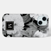 Coques Case-Mate iPhone Peonies noires et blanches Aquarelle Monogramme fl (Verso (horizontal))