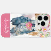 Coques Case-Mate iPhone Peonies roses et charme Denim (Verso (horizontal))