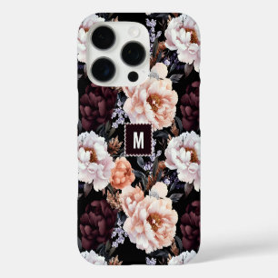 Coques iPhone 16 Pro Peonies sombres Motif floral Monogramme