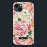 iPhone 13 Coque Peonies vintages et Hydrangeas Motif<br><div class="desc">Élégant mini-coque iPad avec illustrations vintages de roses roses rousses et pivoines avec hydrangée d'ivoire. Ce design est disponible dans les produits de variété. Cliquez ci-dessous pour d'autres designs.</div>