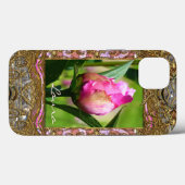 Coques Case-Mate iPhone Peony Bud Élégant Monogramme Floral (Verso (horizontal))