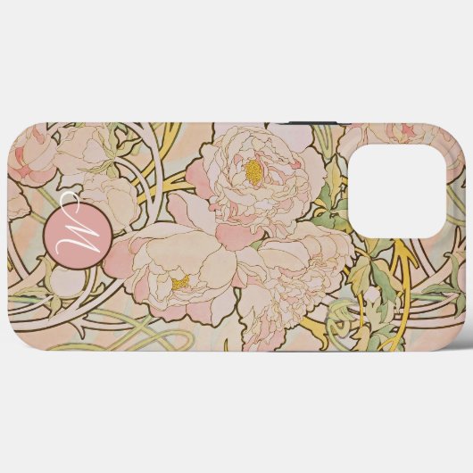 Coques Case-Mate iPhone Peony rose Alphonse Mucha Monogramme (Verso (horizontal))