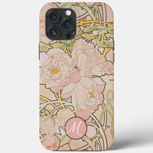 Coques Case-Mate iPhone Peony rose Alphonse Mucha Monogramme (Verso)