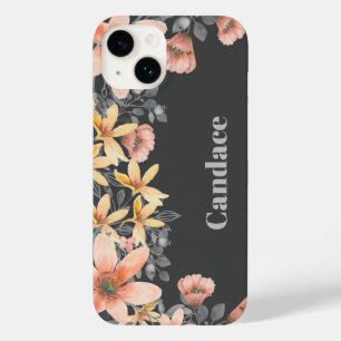 Coque Pour iPhone 14 Pépites florales rose et or Personnalisées