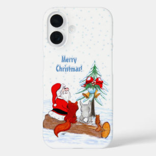 Coques iPhone 16 Père Noël avec Lapin Renard et Écureuil