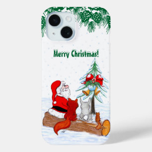 Coque Pour iPhone 15 Père Noël avec Renard de lapin et écureuil