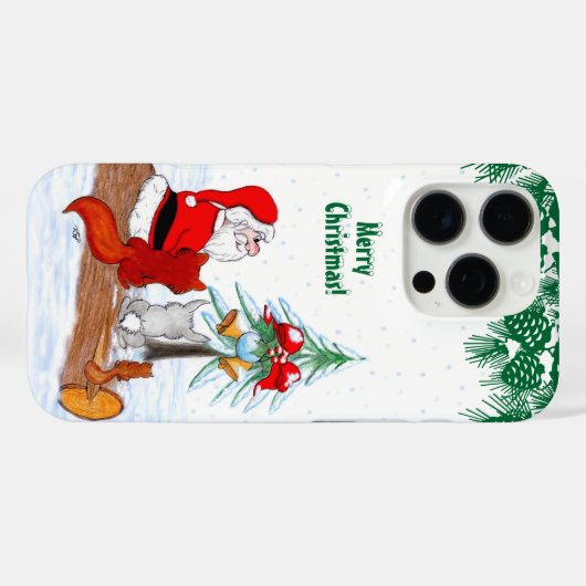 Coques Case-Mate iPhone Père Noël avec Renard de lapin et écureuil (Verso (horizontal))