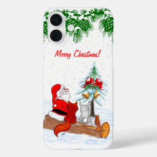 Coques iPhone 16 Plus Père Noël avec Renard de lapin et écureuil