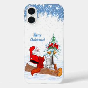 Coques iPhone 16 Plus Père Noël avec Renard de lapin et écureuil