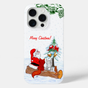 Coque iPhone 15 Pro Père Noël avec Renard de lapin et écureuil