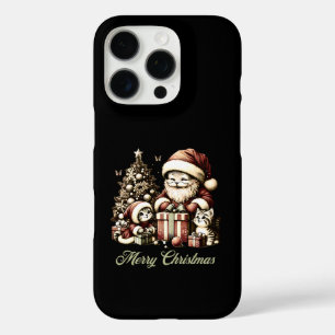 Coques iPhone 16 Pro Père Noël Cat et ses petits assistants en style Vi