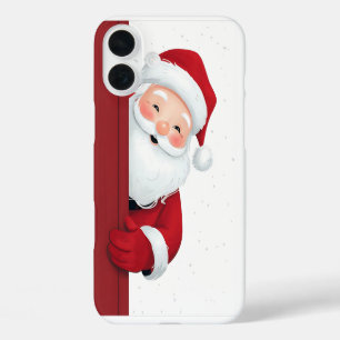 Coques iPhone 16 Plus Père Noël joyeux à la recherche autour du coin - F