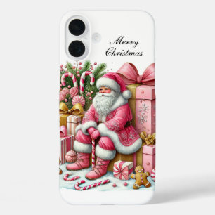 Coques iPhone 16 Plus Père Noël rose Noël festif personnalisable
