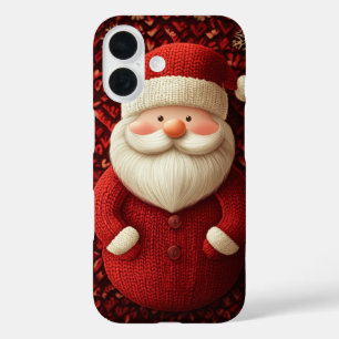 Coques iPhone 16 Père Noël tricoté gaiement, pull rouge de Noël