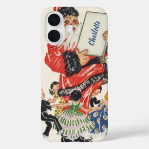 Coques iPhone 16 Père Noël vintage de Noël et danse des enfants