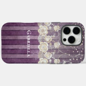 Coques Case-Mate iPhone Perles de rayures violettes dentelle ivoire (Verso (horizontal))