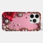 Coques Case-Mate iPhone Perles et une rose rouge détaillée (Verso (horizontal))