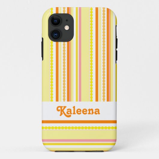 Coques Case-Mate iPhone Perles rayées nommées orange rose (Dos)