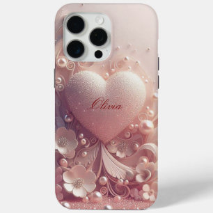 Coque iPhone 15 Pro Max Perles roses dorées élégantes et modernes