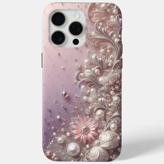 Coques Case-Mate iPhone Perles roses dorées modernes élégantes mignonnes (Verso)