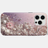 Coques Case-Mate iPhone Perles roses dorées modernes élégantes mignonnes (Verso (horizontal))