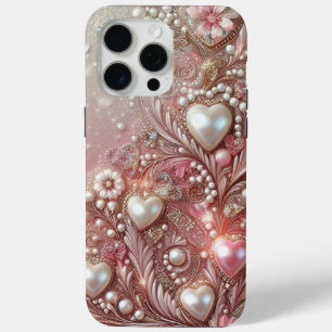 Coque iPhone 15 Pro Max Perles roses modernes élégantes mignonnes