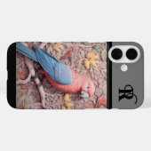 Coques Case-Mate iPhone Perroquet et fleurs 3D modernes monogramés (Verso (horizontal))