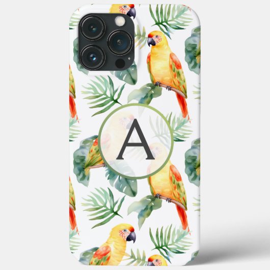 Coques Case-Mate iPhone Perroquet et monogramme colorés (Verso)