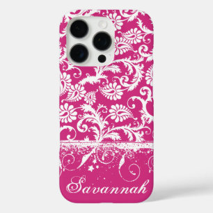 iPhone 16 Pro Case Personalisé Rose Funky Damask