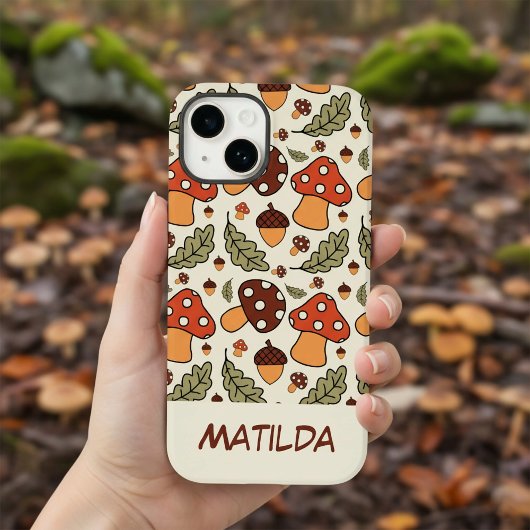 Coques Case-Mate iPhone Personalized Autumn Mushroom & Acorn Phone Case