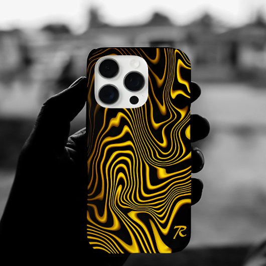Coques Case-Mate iPhone Personalized Black Yellow Gold Swirls Texture
