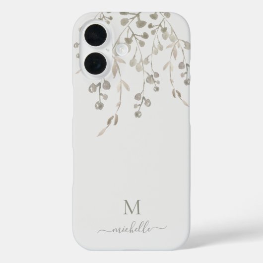 Coques Case-Mate iPhone Personalized Botanical Watercolor Monogram Gray (Verso)